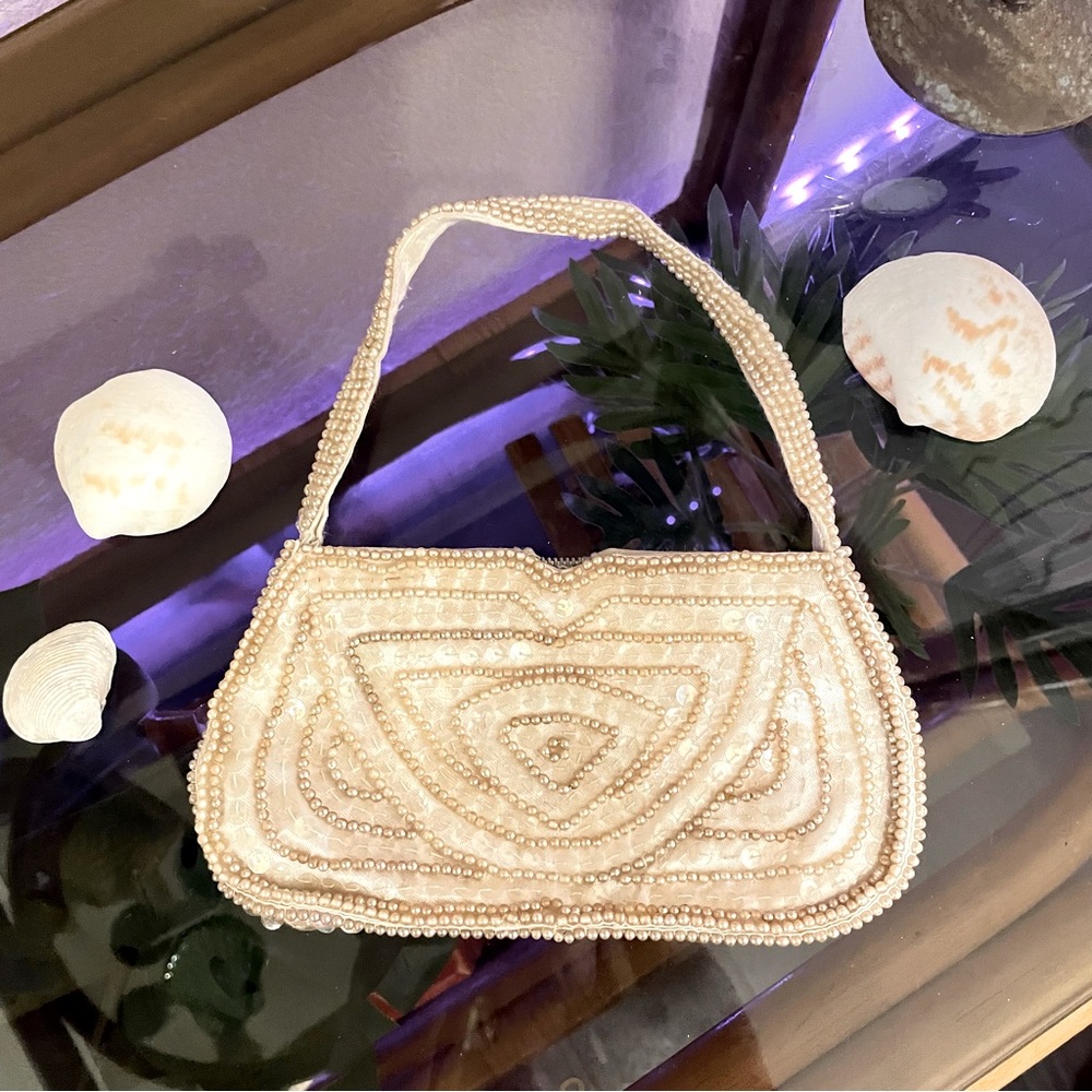 50s 60s Beaded Formal Purse Cocktail Hour Wedding Day White Caviar Beads Sequin